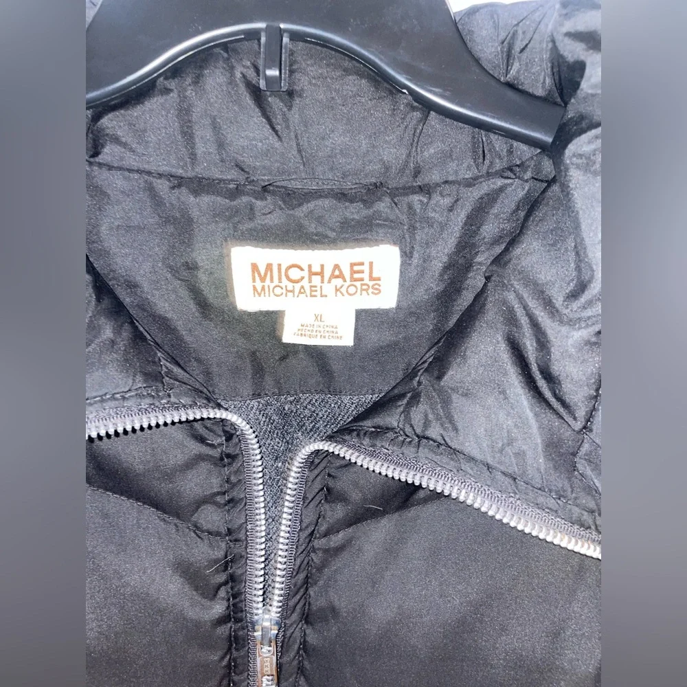 Michael Kors Black Long Quilted Puffer Coat with High Collar